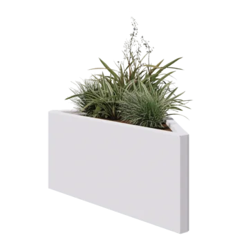 Tērauda puķu kaste - Trīsstūris Nevienāds - 83,9 x 46,4 x 40 cm - RAL9010 matēts (balts) - Bez pamatplates