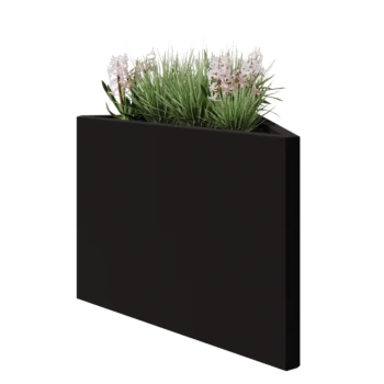 Tērauda puķu kaste - Trīsstūris Nevienāds - 83,9 x 46,4 x 60 cm - RAL9005 matēts (melns) - Bez pamatplates