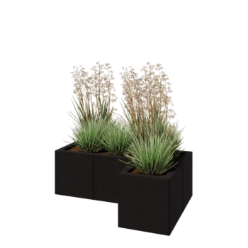 Tērauda puķu kaste - L-veida - 90 x 60 x 30 cm - RAL9005 matēts (melns) - Bez pamatplates