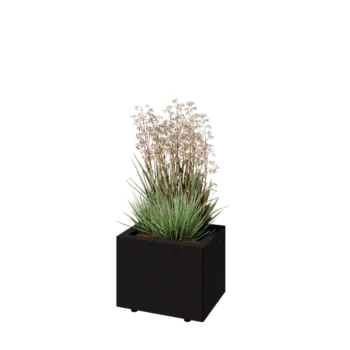 Tērauda puķu kaste - Taisnstūris - 40 x 30 x 30 cm - RAL9005 matēts (melns) - Ar pamatplati - Ar kājām