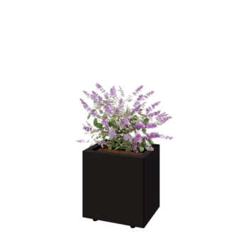 Tērauda puķu kaste - Taisnstūris - 40 x 30 x 40 cm - RAL9005 matēts (melns) - Ar pamatplati - Ar kājām