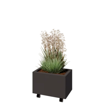 Tērauda puķu kaste - Taisnstūris - 50 x 30 x 30 cm - Cita RAL krāsa - Ar pamatplati - Ar riteņiem