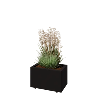 Tērauda puķu kaste - Taisnstūris - 50 x 30 x 30 cm - RAL9005 matēts (melns) - Ar pamatplati - Ar kājām