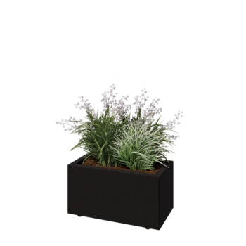 Tērauda puķu kaste - Taisnstūris - 60 x 30 x 30 cm - RAL9005 matēts (melns) - Ar pamatplati - Ar kājām