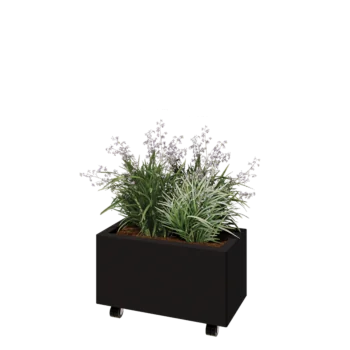 Tērauda puķu kaste - Taisnstūris - 60 x 30 x 30 cm - RAL9005 matēts (melns) - Ar pamatplati - Ar riteņiem
