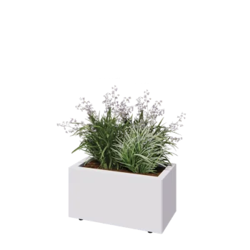 Tērauda puķu kaste - Taisnstūris - 60 x 30 x 30 cm - RAL9010 matēts (balts) - Ar pamatplati - Ar kājām