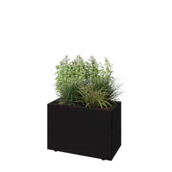 Tērauda puķu kaste - Taisnstūris - 60 x 30 x 40 cm - RAL9005 matēts (melns) - Ar pamatplati - Ar kājām
