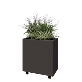 Tērauda puķu kaste - Taisnstūris - 60 x 30 x 60 cm - RAL7016 matēts (antracīta pelēks) - Ar pamatplati - Ar riteņiem
