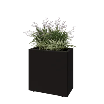 Tērauda puķu kaste - Taisnstūris - 60 x 30 x 60 cm - RAL9005 matēts (melns) - Ar pamatplati - Ar kājām
