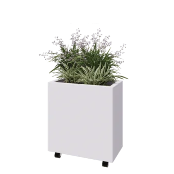 Tērauda puķu kaste - Taisnstūris - 60 x 30 x 60 cm - RAL9010 matēts (balts) - Ar pamatplati - Ar riteņiem