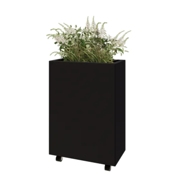 Tērauda puķu kaste - Taisnstūris - 60 x 30 x 80 cm - RAL9005 matēts (melns) - Ar pamatplati - Ar riteņiem