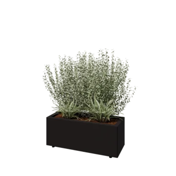 Tērauda puķu kaste - Taisnstūris - 80 x 30 x 30 cm - RAL9005 matēts (melns) - Ar pamatplati - Ar kājām