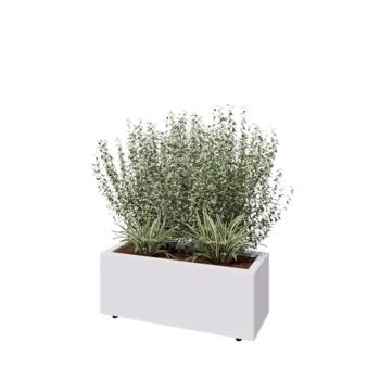 Tērauda puķu kaste - Taisnstūris - 80 x 30 x 30 cm - RAL9010 matēts (balts) - Ar pamatplati - Ar kājām
