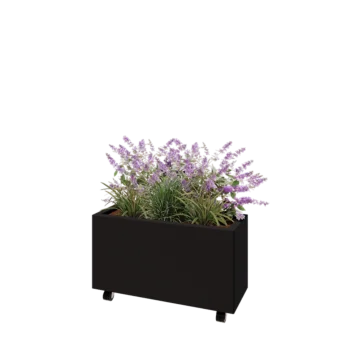 Tērauda puķu kaste - Taisnstūris - 80 x 30 x 40 cm - RAL9005 matēts (melns) - Ar pamatplati - Ar riteņiem