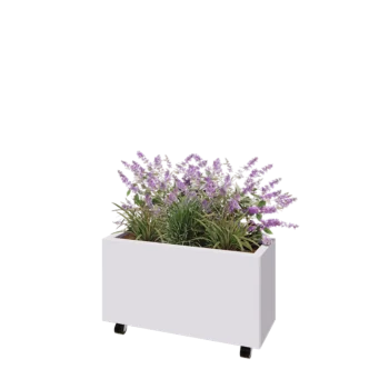 Tērauda puķu kaste - Taisnstūris - 80 x 30 x 40 cm - RAL9010 matēts (balts) - Ar pamatplati - Ar riteņiem