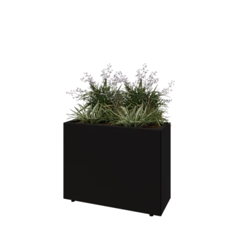 Tērauda puķu kaste - Taisnstūris - 80 x 30 x 60 cm - RAL9005 matēts (melns) - Ar pamatplati - Ar kājām