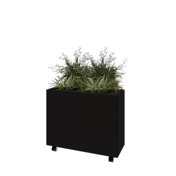 Tērauda puķu kaste - Taisnstūris - 80 x 30 x 60 cm - RAL9005 matēts (melns) - Ar pamatplati - Ar riteņiem