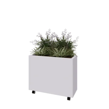 Tērauda puķu kaste - Taisnstūris - 80 x 30 x 60 cm - RAL9010 matēts (balts) - Ar pamatplati - Ar riteņiem