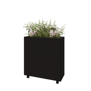 Tērauda puķu kaste - Taisnstūris - 80 x 30 x 80 cm - RAL9005 matēts (melns) - Ar pamatplati - Ar riteņiem