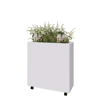 Tērauda puķu kaste - Taisnstūris - 80 x 30 x 80 cm - RAL9010 matēts (balts) - Ar pamatplati - Ar riteņiem