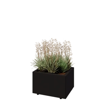 Tērauda puķu kaste - Taisnstūris - 50 x 40 x 30 cm - RAL9005 matēts (melns) - Ar pamatplati - Ar kājām