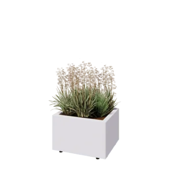 Tērauda puķu kaste - Taisnstūris - 50 x 40 x 30 cm - RAL9010 matēts (balts) - Ar pamatplati - Ar kājām