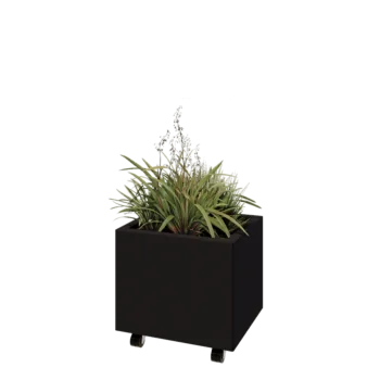 Tērauda puķu kaste - Taisnstūris - 50 x 40 x 40 cm - RAL9005 matēts (melns) - Ar pamatplati - Ar riteņiem