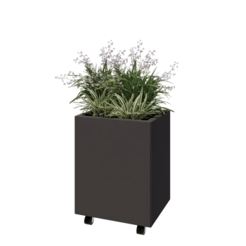 Tērauda puķu kaste - Taisnstūris - 50 x 40 x 60 cm - Cita RAL krāsa - Ar pamatplati - Ar riteņiem