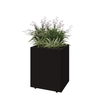 Tērauda puķu kaste - Taisnstūris - 50 x 40 x 60 cm - RAL9005 matēts (melns) - Ar pamatplati - Ar kājām
