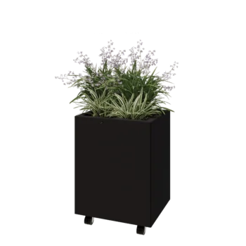 Tērauda puķu kaste - Taisnstūris - 50 x 40 x 60 cm - RAL9005 matēts (melns) - Ar pamatplati - Ar riteņiem