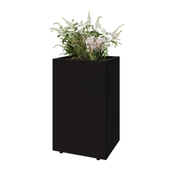 Tērauda puķu kaste - Taisnstūris - 50 x 40 x 80 cm - RAL9005 matēts (melns) - Ar pamatplati - Ar kājām