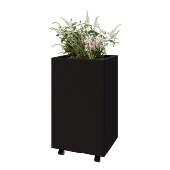 Tērauda puķu kaste - Taisnstūris - 50 x 40 x 80 cm - RAL9005 matēts (melns) - Ar pamatplati - Ar riteņiem