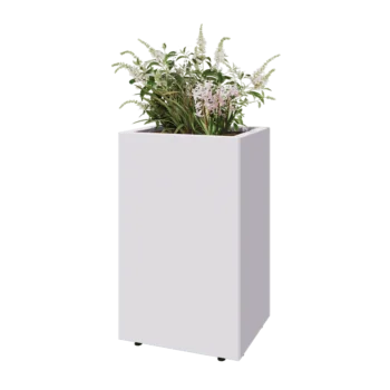 Tērauda puķu kaste - Taisnstūris - 50 x 40 x 80 cm - RAL9010 matēts (balts) - Ar pamatplati - Ar kājām