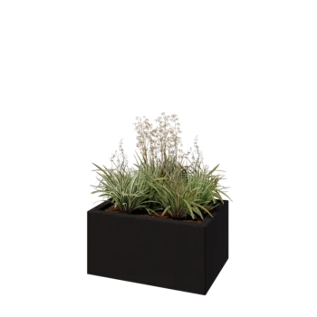 Tērauda puķu kaste - Taisnstūris - 60 x 40 x 30 cm - RAL9005 matēts (melns) - Ar pamatplati