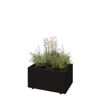 Tērauda puķu kaste - Taisnstūris - 60 x 40 x 30 cm - RAL9005 matēts (melns) - Ar pamatplati - Ar kājām
