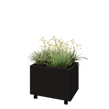Tērauda puķu kaste - Taisnstūris - 60 x 40 x 40 cm - RAL9005 matēts (melns) - Ar pamatplati - Ar riteņiem