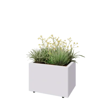 Tērauda puķu kaste - Taisnstūris - 60 x 40 x 40 cm - RAL9010 matēts (balts) - Ar pamatplati - Ar kājām