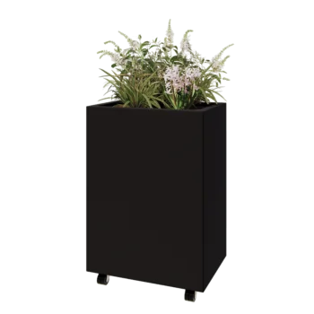 Tērauda puķu kaste - Taisnstūris - 60 x 40 x 80 cm - RAL9005 matēts (melns) - Ar pamatplati - Ar riteņiem