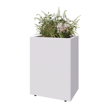 Tērauda puķu kaste - Taisnstūris - 60 x 40 x 80 cm - RAL9010 matēts (balts) - Ar pamatplati - Ar kājām