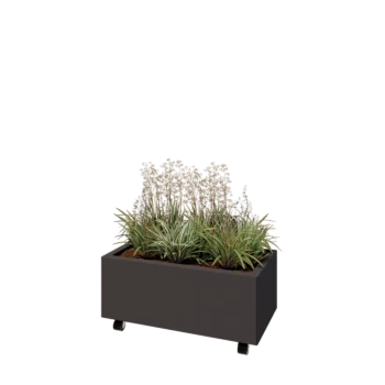 Tērauda puķu kaste - Taisnstūris - 80 x 40 x 30 cm - Cita RAL krāsa - Ar pamatplati - Ar riteņiem