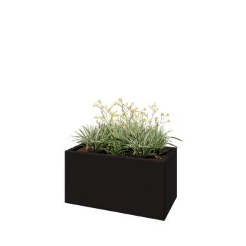 Tērauda puķu kaste - Taisnstūris - 80 x 40 x 40 cm - RAL9005 matēts (melns) - Ar pamatplati