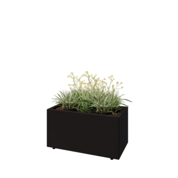 Tērauda puķu kaste - Taisnstūris - 80 x 40 x 40 cm - RAL9005 matēts (melns) - Ar pamatplati - Ar kājām