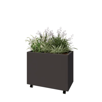 Tērauda puķu kaste - Taisnstūris - 80 x 40 x 60 cm - Cita RAL krāsa - Ar pamatplati - Ar riteņiem
