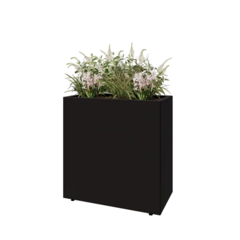 Tērauda puķu kaste - Taisnstūris - 80 x 40 x 80 cm - RAL9005 matēts (melns) - Ar pamatplati - Ar kājām