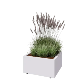 Tērauda puķu kaste - Taisnstūris - 60 x 50 x 30 cm - RAL9010 matēts (balts) - Ar pamatplati - Ar kājām