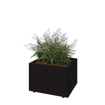 Tērauda puķu kaste - Taisnstūris - 60 x 50 x 40 cm - RAL9005 matēts (melns) - Ar pamatplati - Ar kājām