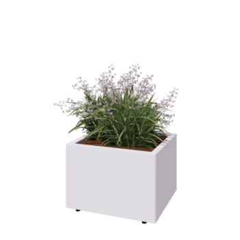 Tērauda puķu kaste - Taisnstūris - 60 x 50 x 40 cm - RAL9010 matēts (balts) - Ar pamatplati - Ar kājām
