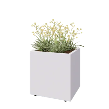 Tērauda puķu kaste - Taisnstūris - 60 x 50 x 60 cm - RAL9010 matēts (balts) - Ar pamatplati - Ar kājām