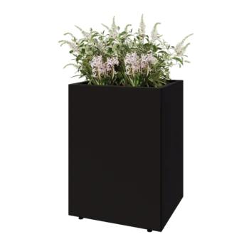 Tērauda puķu kaste - Taisnstūris - 60 x 50 x 80 cm - RAL9005 matēts (melns) - Ar pamatplati - Ar kājām