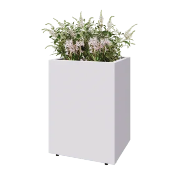 Tērauda puķu kaste - Taisnstūris - 60 x 50 x 80 cm - RAL9010 matēts (balts) - Ar pamatplati - Ar kājām